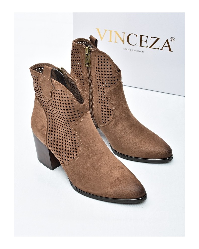 Botki damskie ażurowe Vinceza 58640 Ciemny Beż