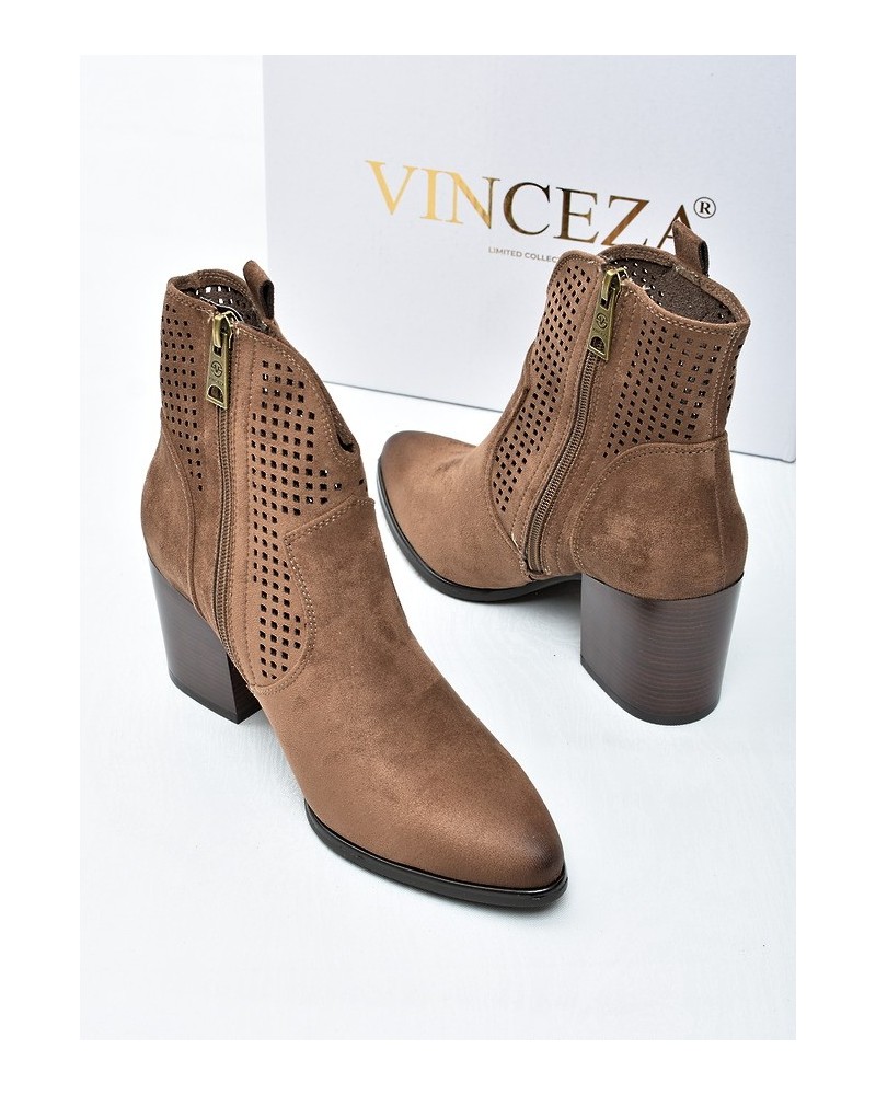 Botki damskie ażurowe Vinceza 58640 Ciemny Beż