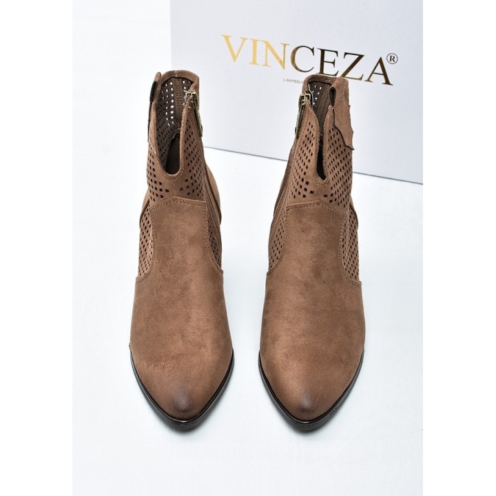 Botki damskie ażurowe Vinceza 58640 Ciemny Beż