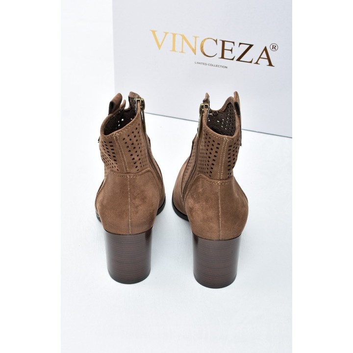 Botki damskie ażurowe Vinceza 58640 Ciemny Beż