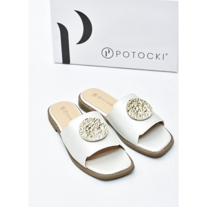 Klapki damskie Potocki 43347 Srebrne